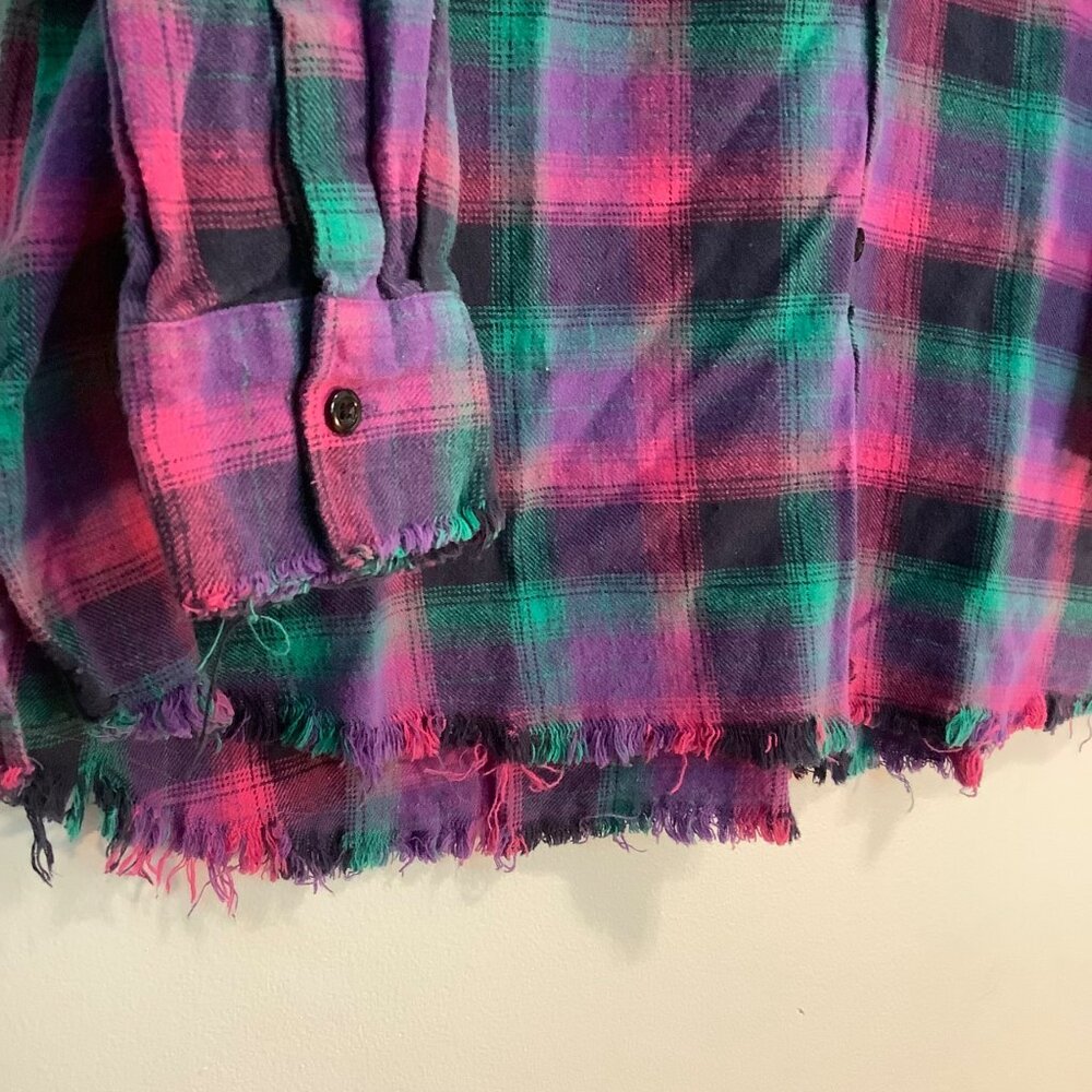 One 24 Rags Plaid Flannel Top – Women’s L – Fringe Hem Grunge Vibes - Picture 10 of 11